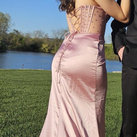 GB Rose Gold Strapless Prom Dress - Picture 3 of 4